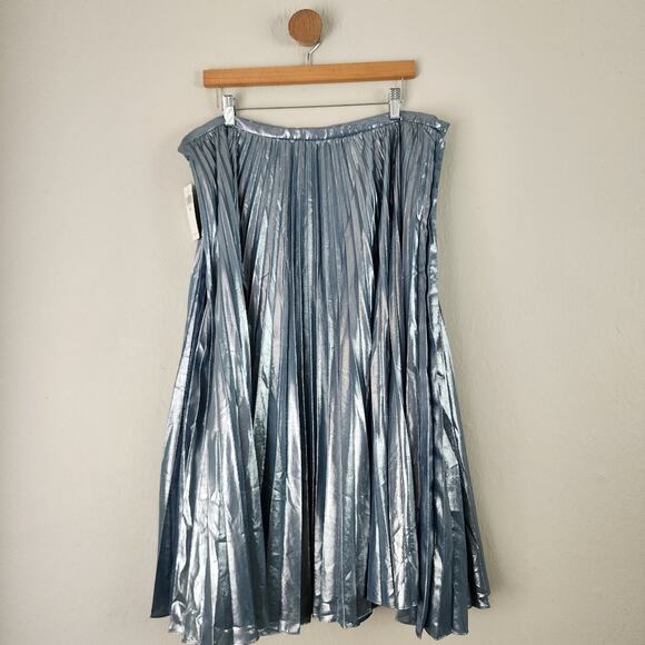 NEW Lauren Ralph Lauren Blue Metallic Pleated Chiffon Midi Skirt - Picture 14 of 15